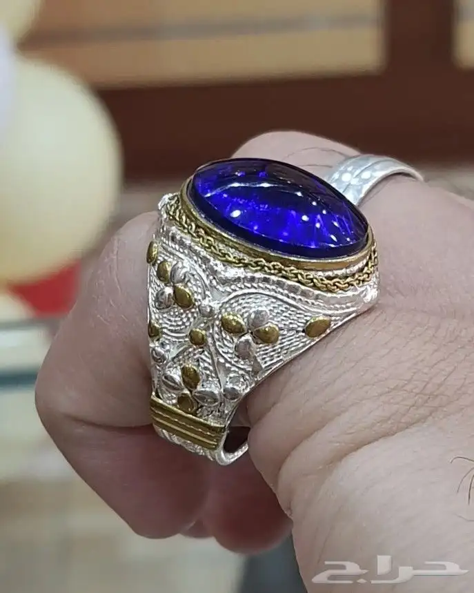 خاتم اوبسديان يماني طبيعي ازرق 3