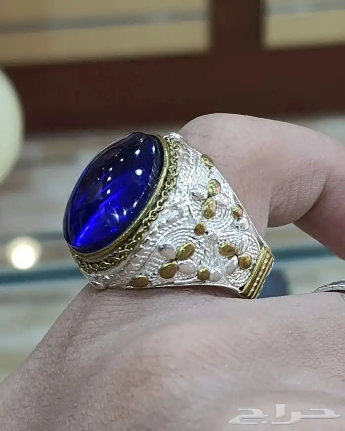 خاتم اوبسديان يماني طبيعي ازرق 5