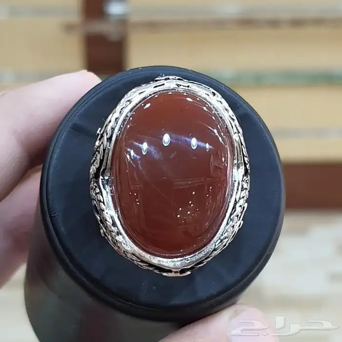 خاتم عقيق يماني كبدي دموي صافي 0