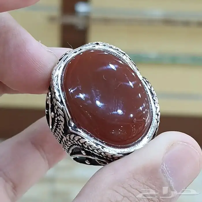 خاتم عقيق يماني كبدي دموي صافي 1