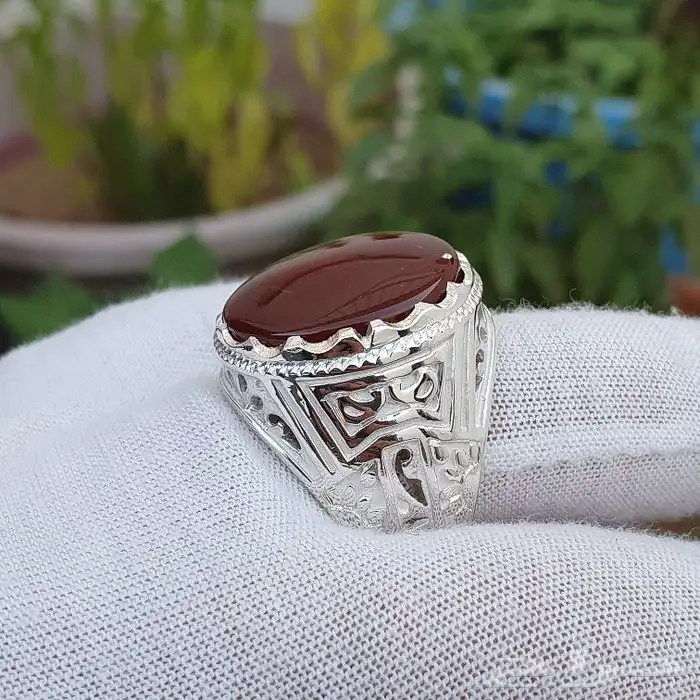 خاتم عقيق يمني كرزي فضة ثقيلة ثقيلة 250 1