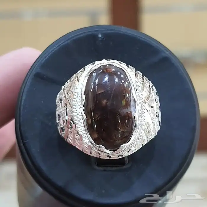خاتم عقيق ناري مكسيكي طبيعي بشهادة 0