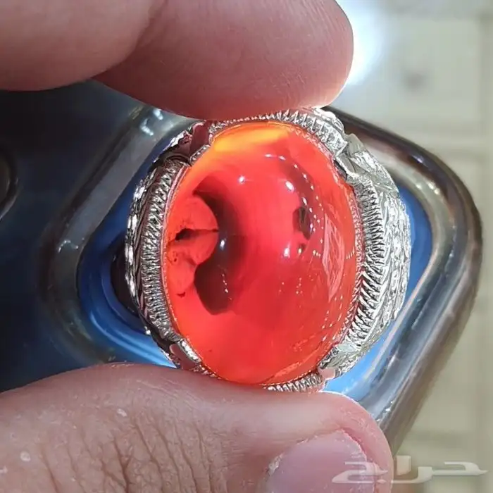 خاتم عقيق يماني كبدي مزعفر فاخره 5