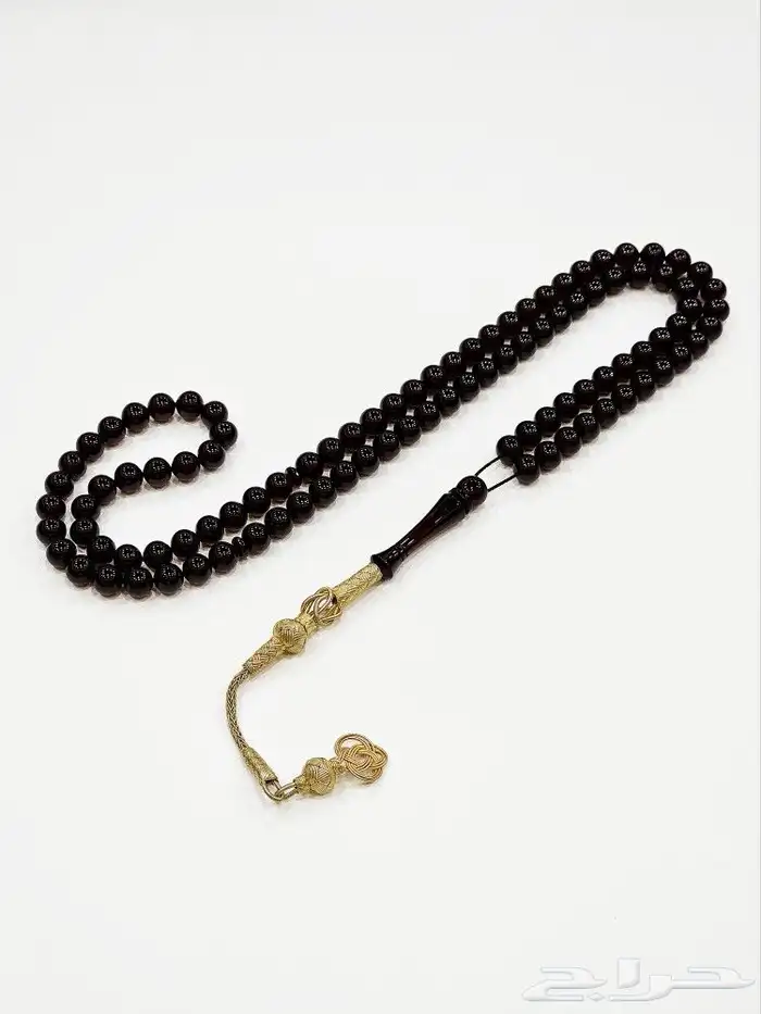 مسباح سندلس زعفراني 99 خرزة برائحة عطريه مع فضه طربزون 6