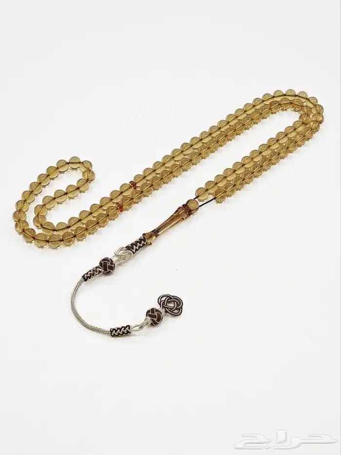 مسباح سندلس زعفراني 99 خرزة برائحة عطريه مع فضه طربزون 2