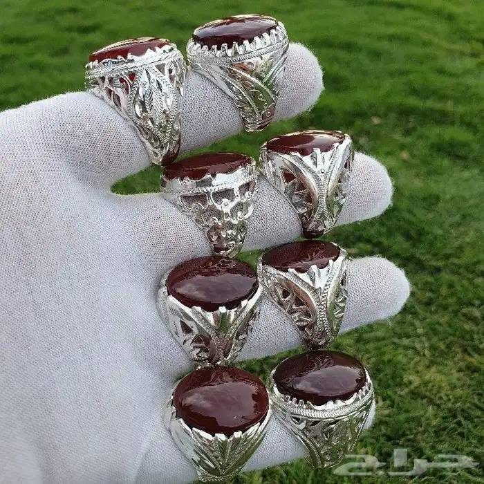 خواتم فضة ثقيلة عقيق يمني كرزي رماني كبدي زججي 1