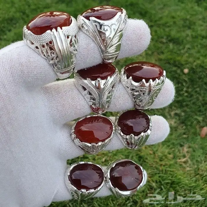 خواتم فضة ثقيلة عقيق يمني كرزي رماني كبدي زججي 2