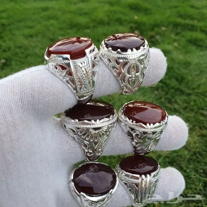 خواتم فضة ثقيلة عقيق يمني كرزي رماني كبدي زججي 0