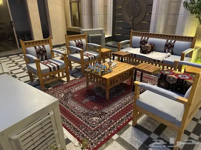 جلسات خارجية اطقم كاملة جاهز تفصيل خشب حديد كراسي طاولات 41