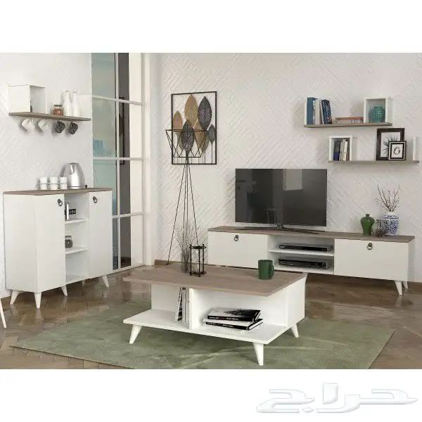 طاولات تلفاز - مكتبات خشب - ركن كوفي - مداخل 34