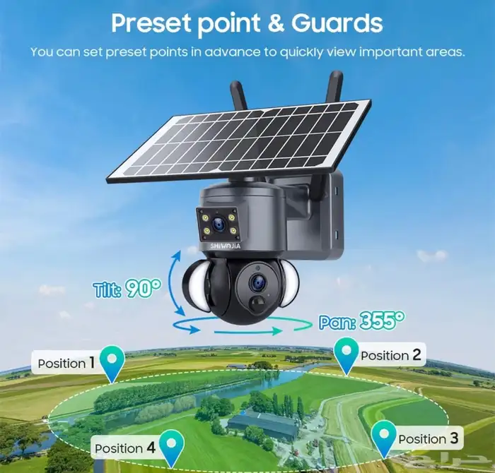 كاميرا بالطاقة الشمسية و بشريحة بعدستين متحركة وثابتة 8MP 5