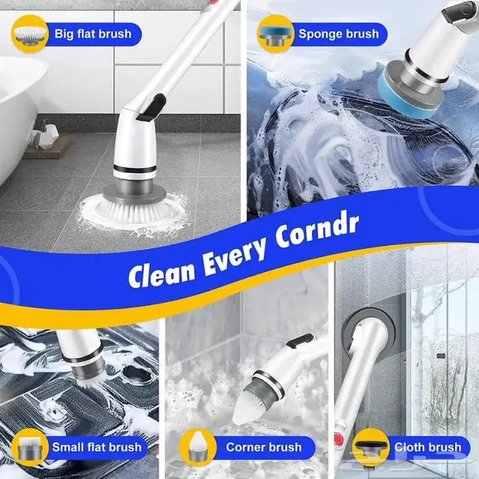 فرشاة تنظيف كهربائية دوارة 360 درجة لاسلكية مع 5 رؤوس 6