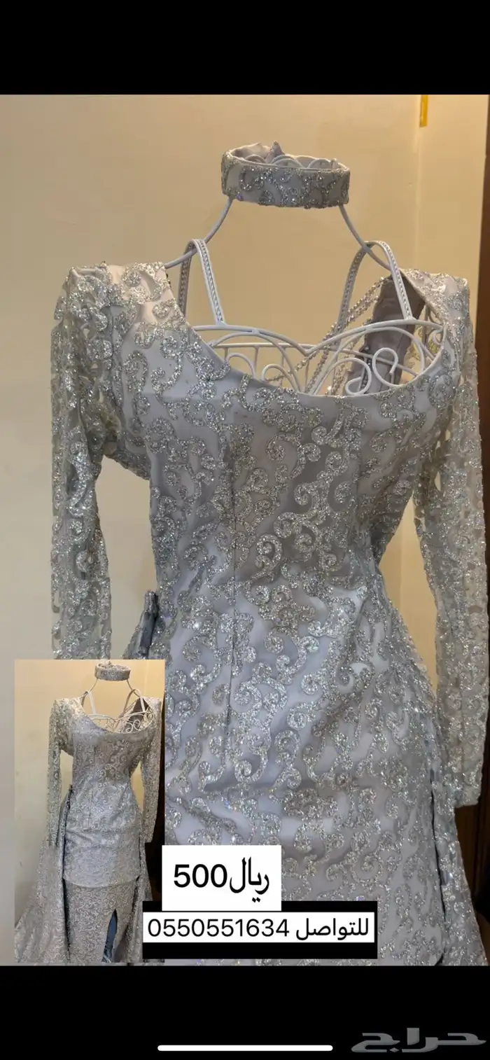 فستان ملبوس كم ساعه مقاس m وعنده ذيل يتركب اختياري 0