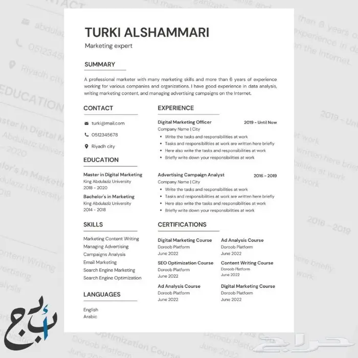 سيرة ذاتية مميزة CV ATS 1