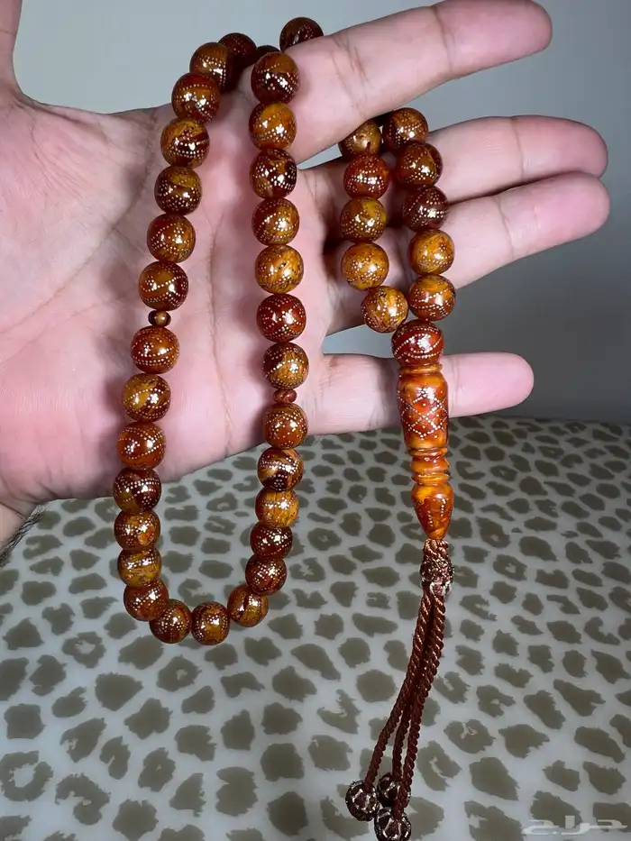 سبحة مسكي الماني صب قديم مطعمه بالفضة 0