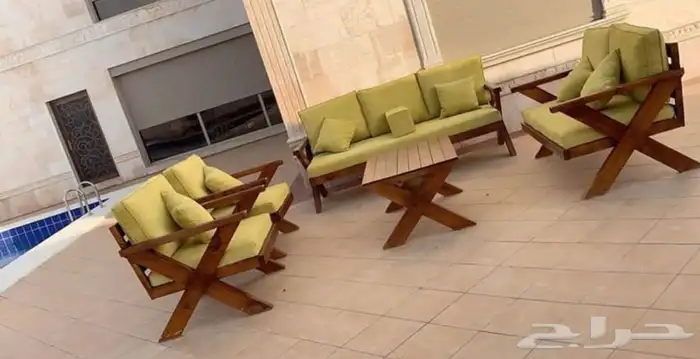 جلسة خارجية خشب حديد جلسات كراسي طاولات اطقم طقم جلسات 96