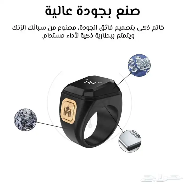 خاتم التسبيح الذكي من ذكر وحامل للجوال 1