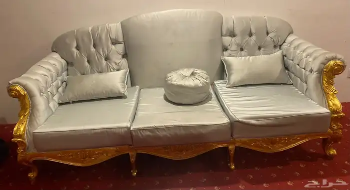 كنبة ثلاثية خشب ملبس ورق ذهب 0