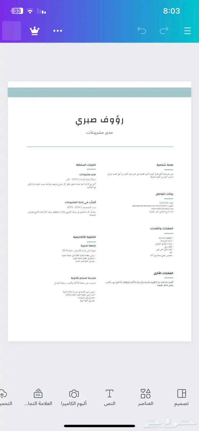 سيرة ذاتية احترافية ( cv ) 8