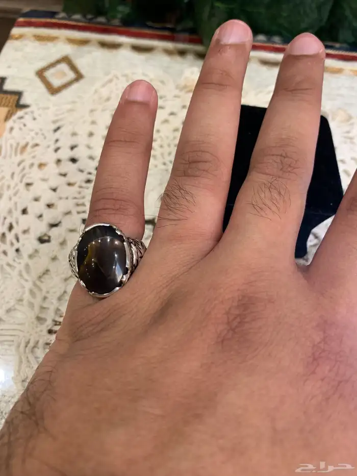 خاتم عقيق اسود مزعفر صياغة ملكية ثقيلة 2