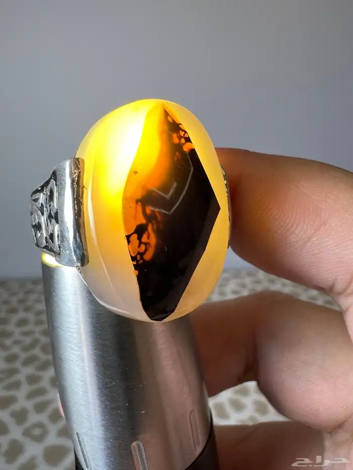 خاتم فضة عقيق مصور 0