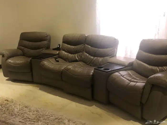 كنب ريكلاينر recliner كهربائي جلد 4 مقاعد 0