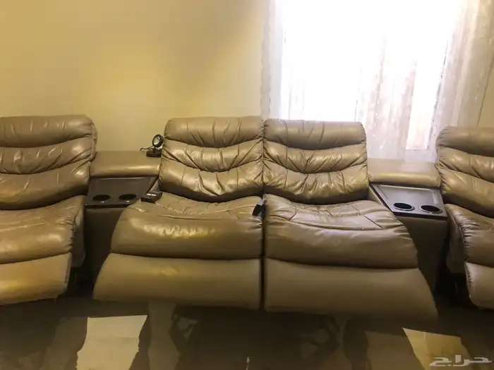 كنب ريكلاينر recliner كهربائي جلد 4 مقاعد 9