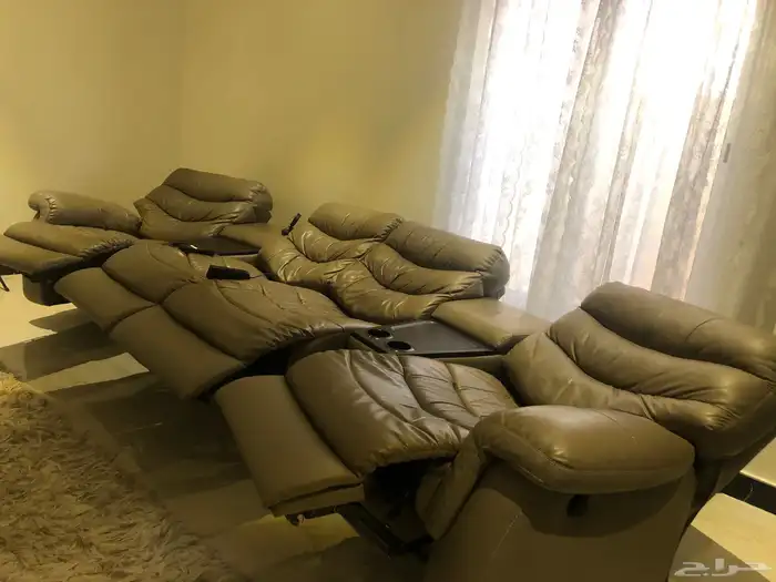 كنب ريكلاينر recliner كهربائي جلد 4 مقاعد 7