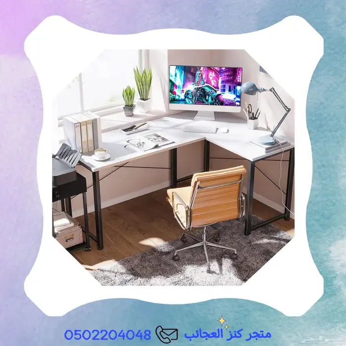 طاولة حرف L ابيض 4
