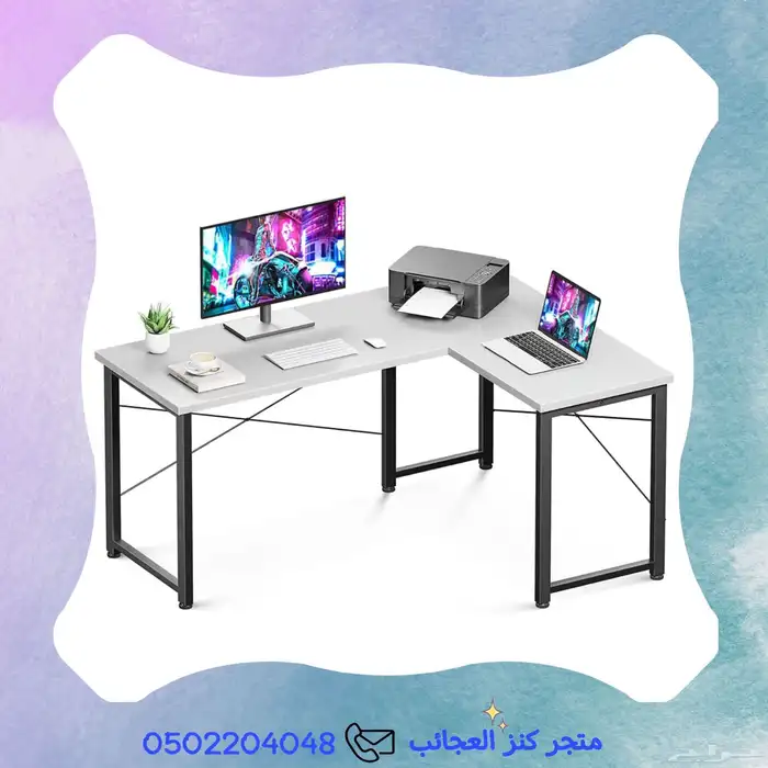طاولة حرف L ابيض 0