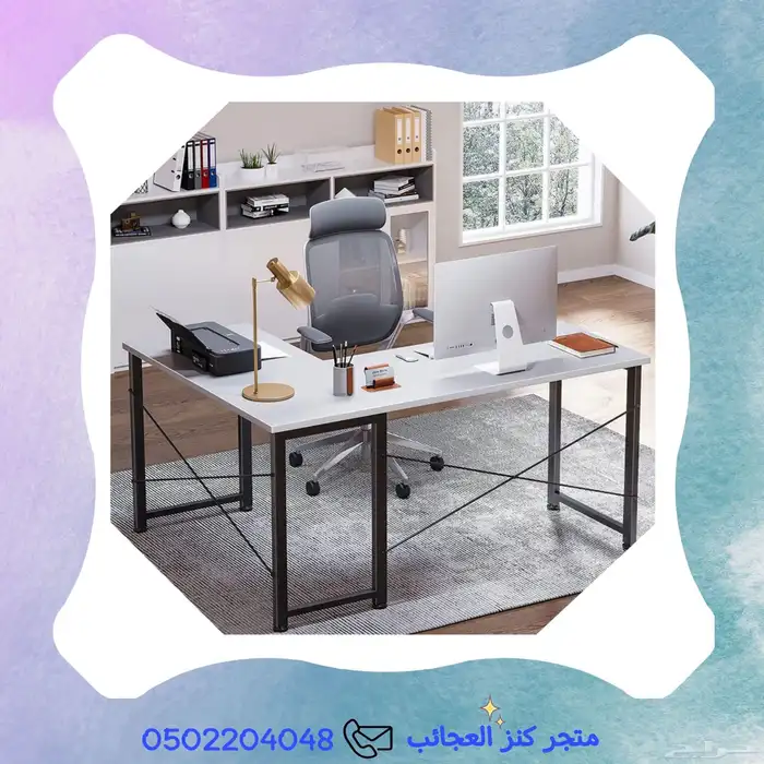 طاولة حرف L ابيض 3
