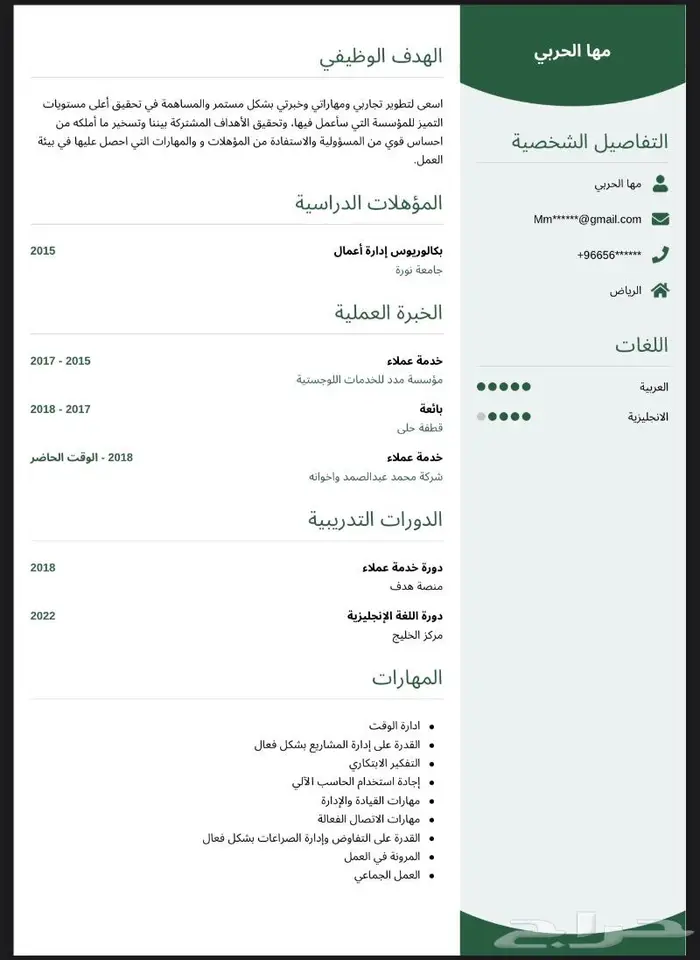 سيرة ذاتية احترافيه بنظامATS الاكثر طلب بسوق العمل 9