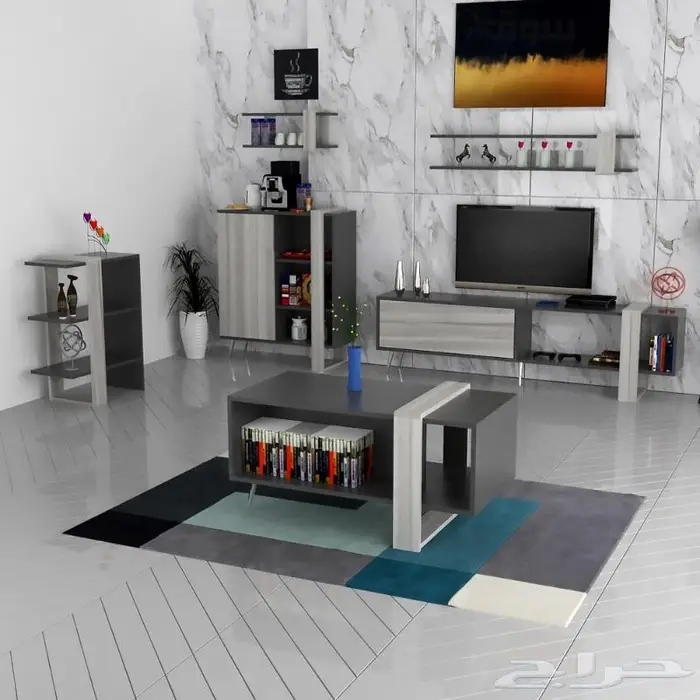 خصم طقم طاولات تلفزيون مودرن خشب عالي الجودة 0