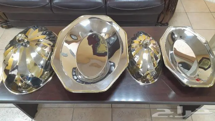 صحن كوزى بيضاوى بالغطاء مقاس وسط وصغير ذهبى وفضى 1