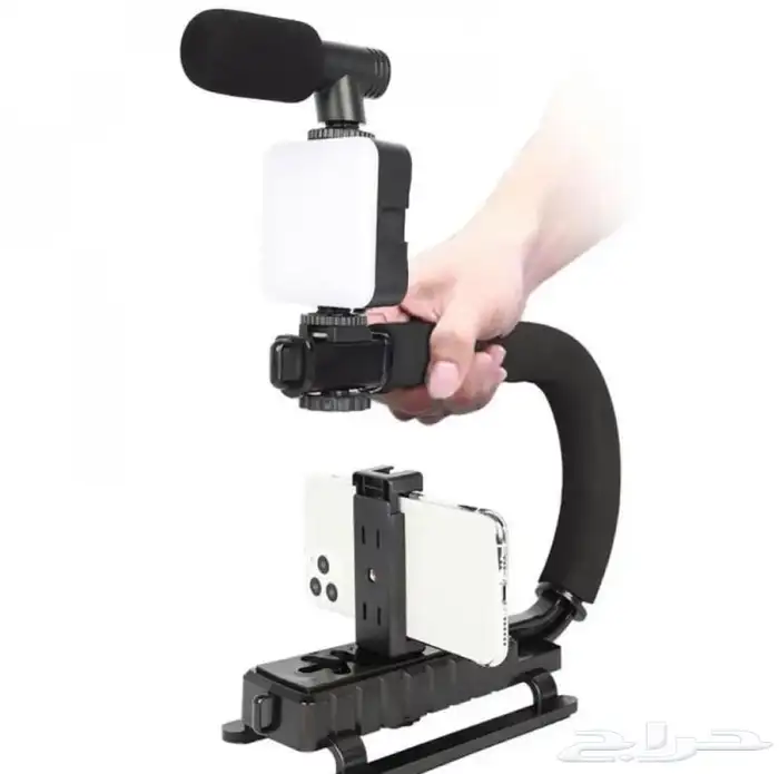 مانع اهتزاز لتصوير الفيديو مع اضاءة LED وميكروفون 2