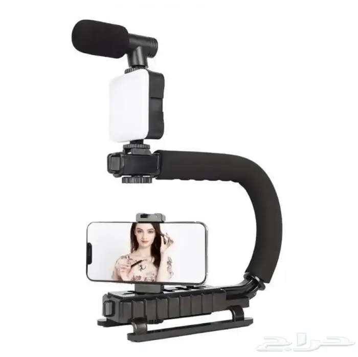مانع اهتزاز لتصوير الفيديو مع اضاءة LED وميكروفون 0