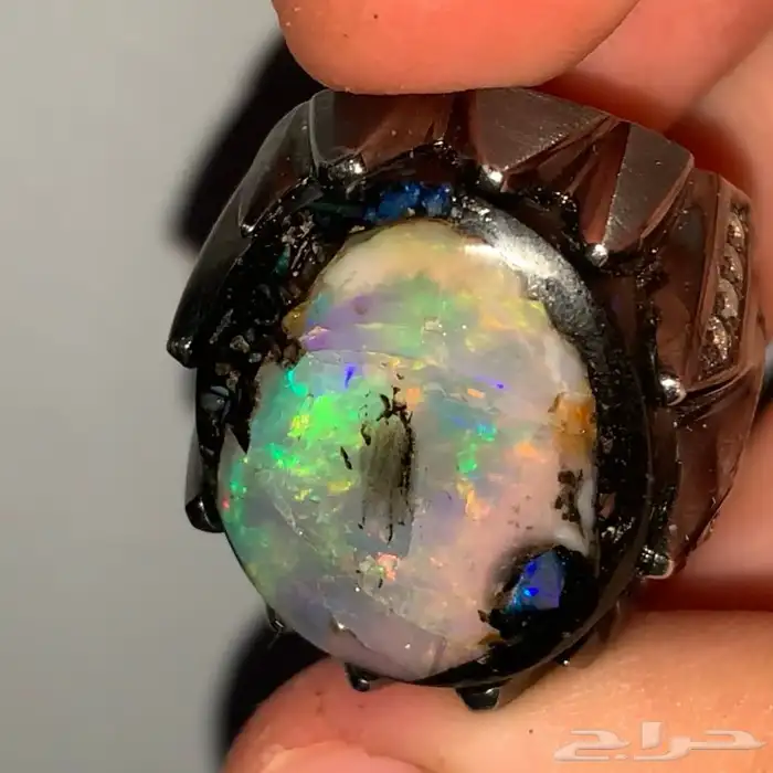 خاتم بولدر اوبال فل فاير مرصع 16 ألماسه SI مطلي روديوم اسود 1