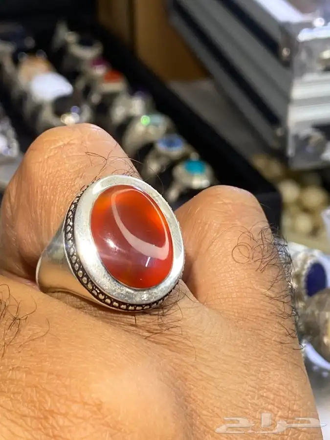 خاتم عقيق يماني زجاجي صياغة عارف 3