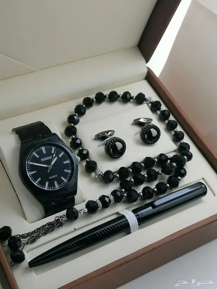 عرض ساعة ستيل رجالي مع قلم وكبك وسبحة 5