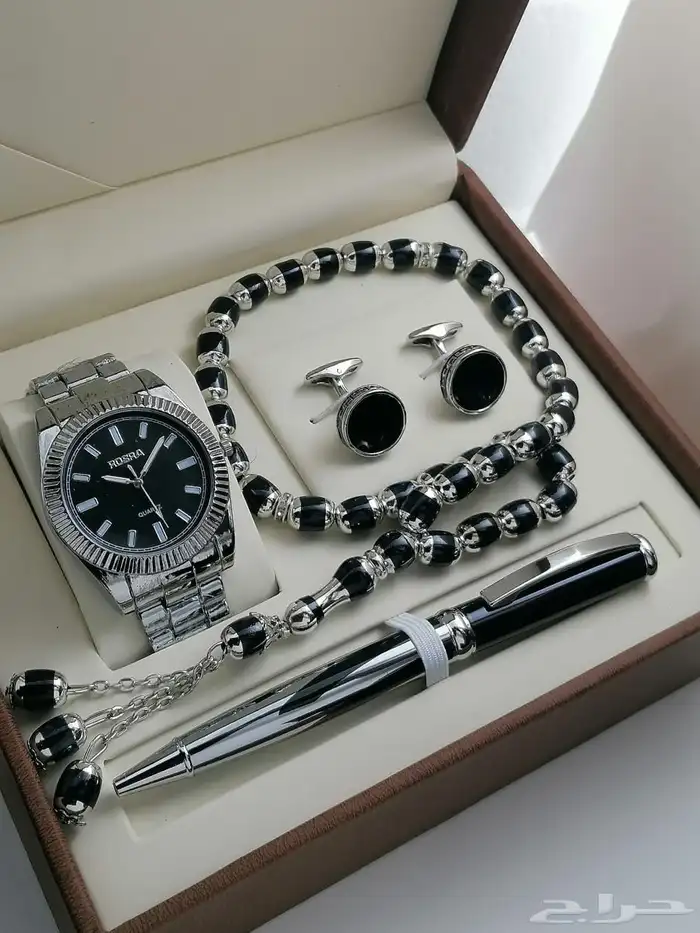 عرض ساعة ستيل رجالي مع قلم وكبك وسبحة 12