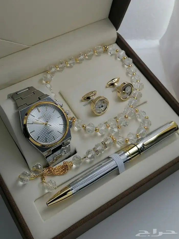 عرض ساعة ستيل رجالي مع قلم وكبك وسبحة 3