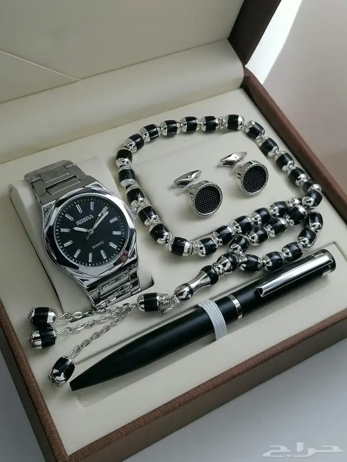 عرض ساعة ستيل رجالي مع قلم وكبك وسبحة 8