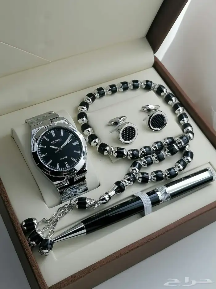 عرض ساعة ستيل رجالي مع قلم وكبك وسبحة 15
