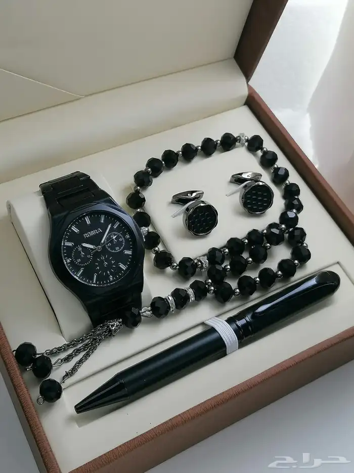 عرض ساعة ستيل رجالي مع قلم وكبك وسبحة 16