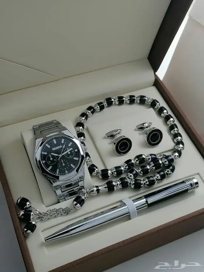 عرض ساعة ستيل رجالي مع قلم وكبك وسبحة 10