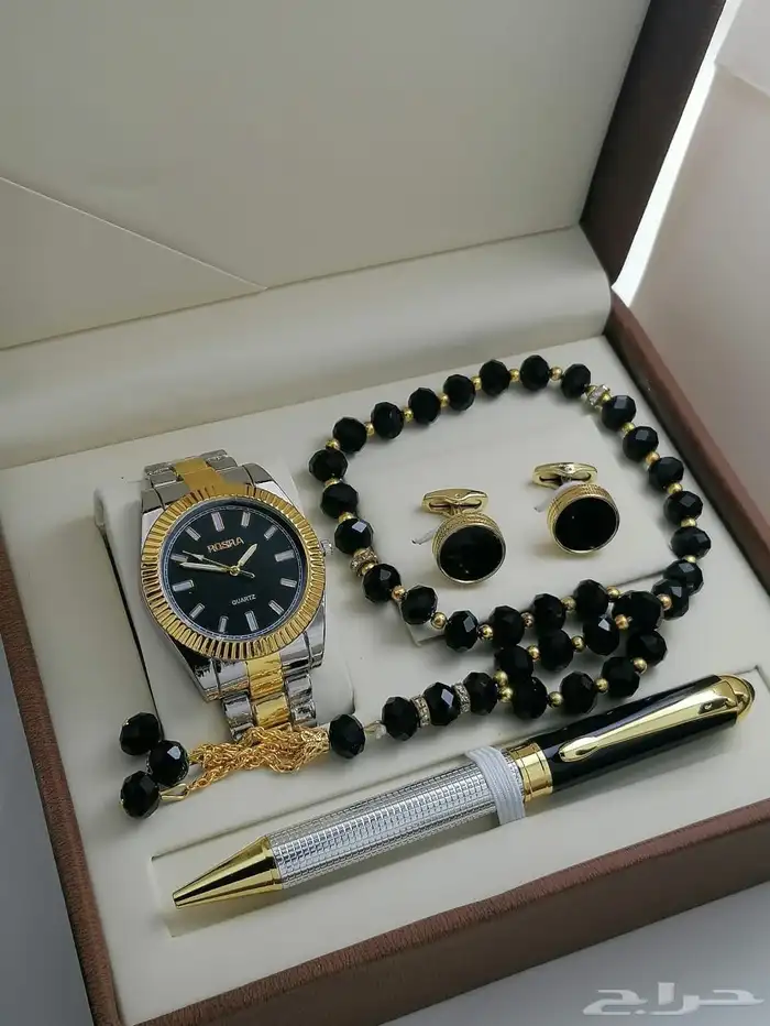 عرض ساعة ستيل رجالي مع قلم وكبك وسبحة 0