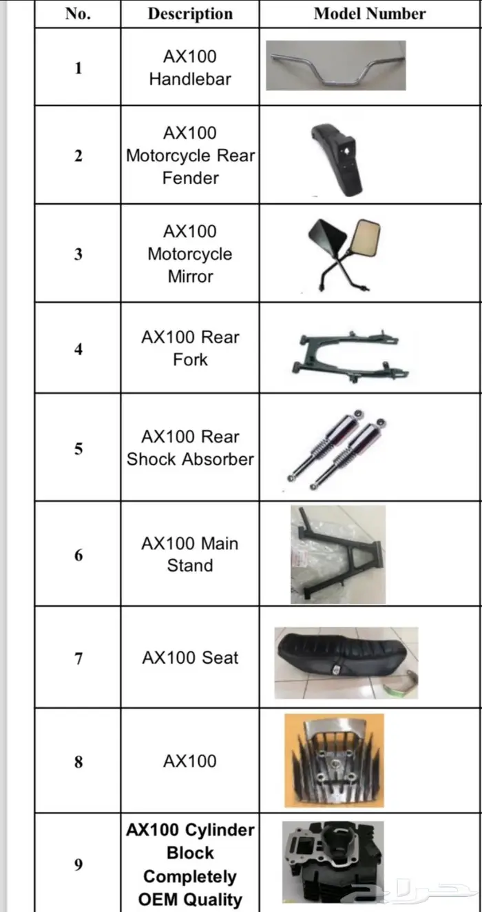 قطع غيار سوزوكي اكس مية Ax100 0