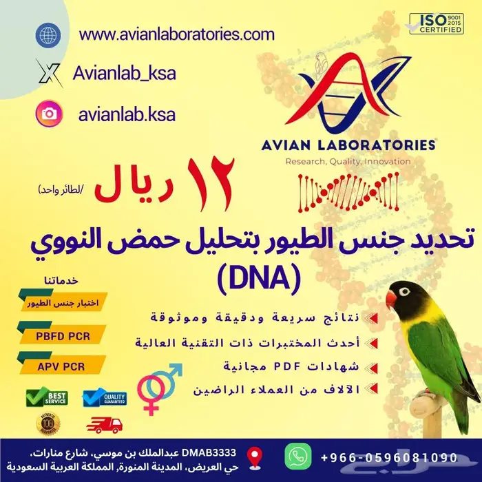 خدمات تحديد جنس الطيور بتحليل الحمض النووي DNA 1