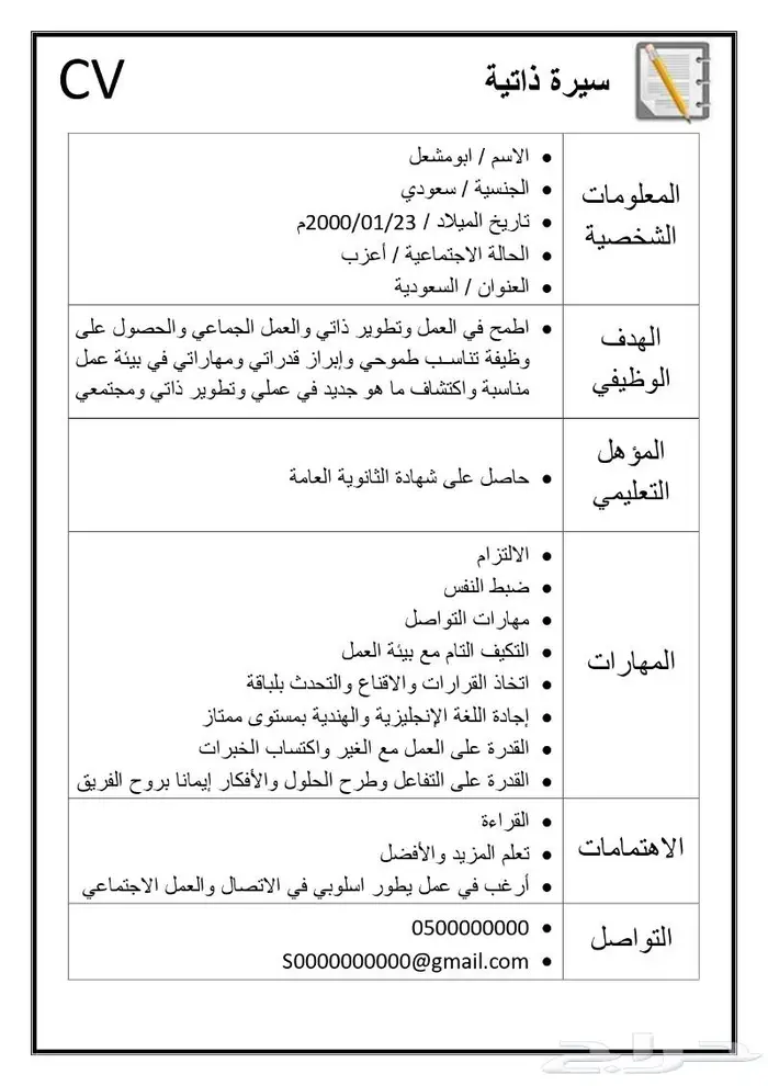 سيرة ذاتية عربي وانجليزي سيفي CV بنوعية جديدة رهيبة 1