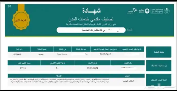 تصنيف مقاولين - شهادة اتمام بناء - تصنيف الشركات والمؤسسات 0